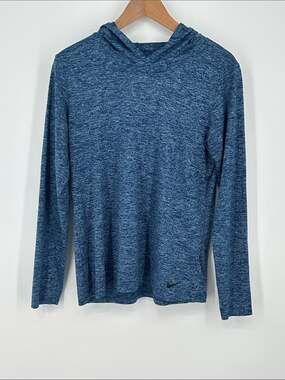Nike Heathered Blue Long-Sleeve Hooded Performance Top - Size Large